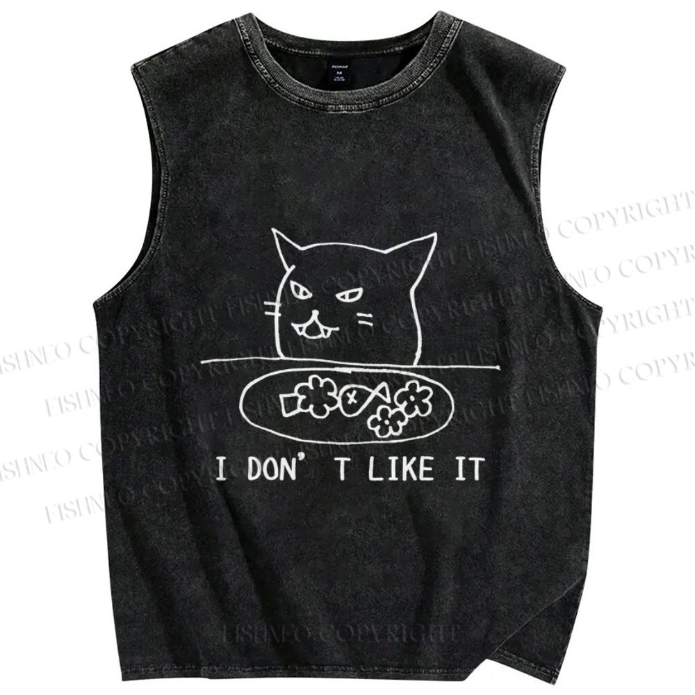Unisex meme Cat I dont Like it Printed Washed Tank Top