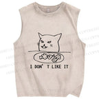 Unisex meme Cat I dont Like it Printed Washed Tank Top