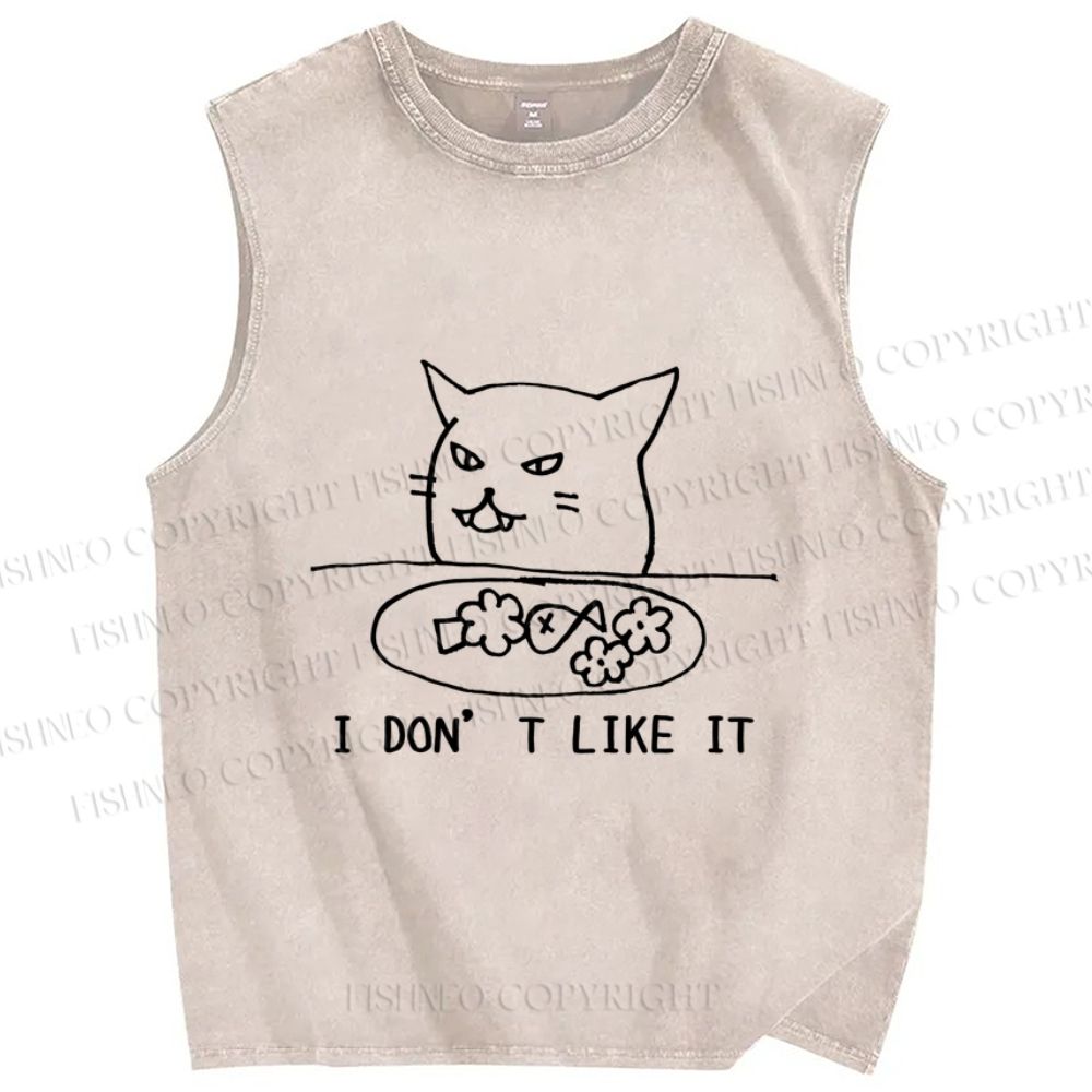 Unisex meme Cat I dont Like it Printed Washed Tank Top