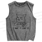 Unisex meme Cat I dont Like it Printed Washed Tank Top