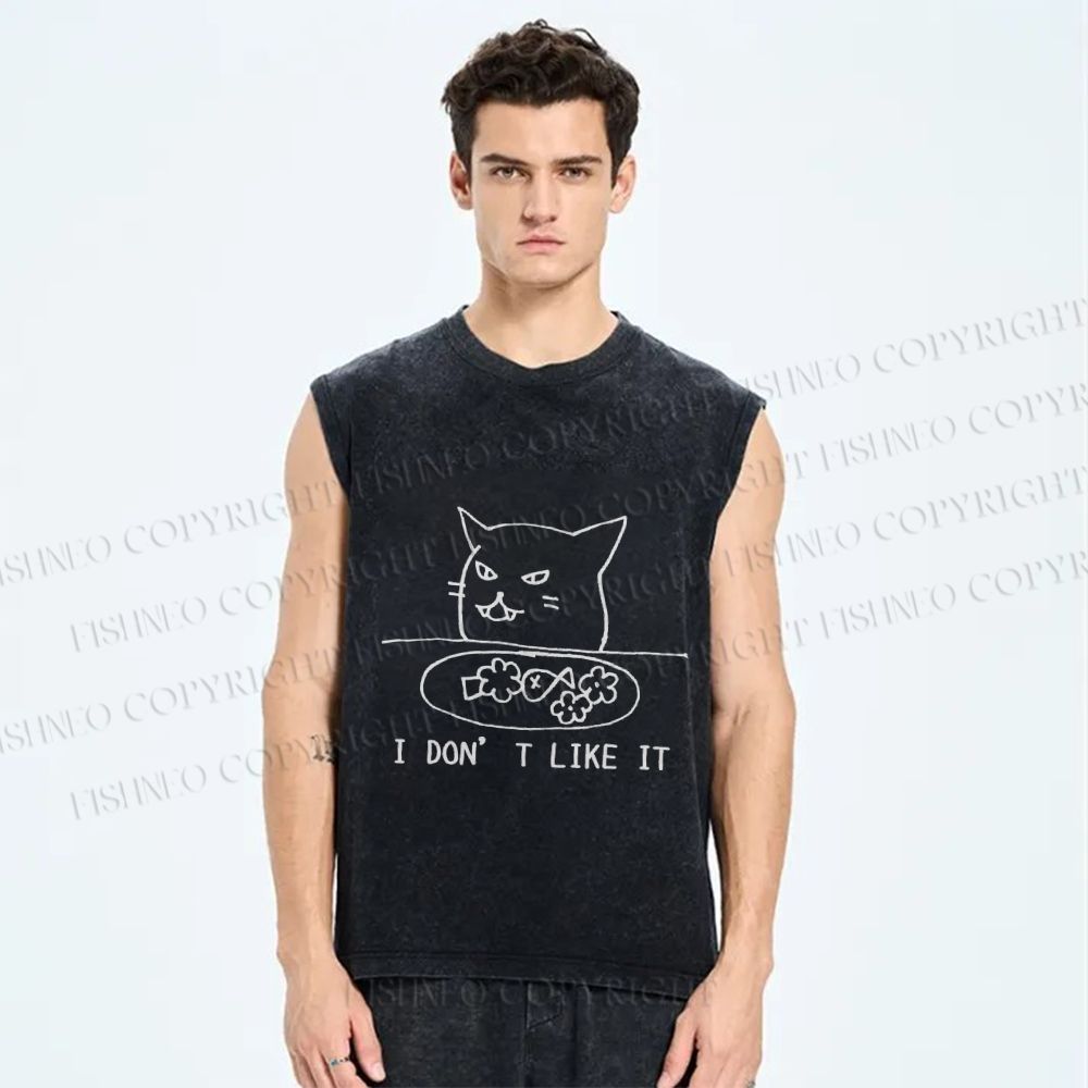 Unisex meme Cat I dont Like it Printed Washed Tank Top