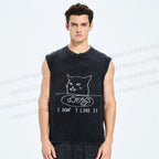Unisex meme Cat I dont Like it Printed Washed Tank Top