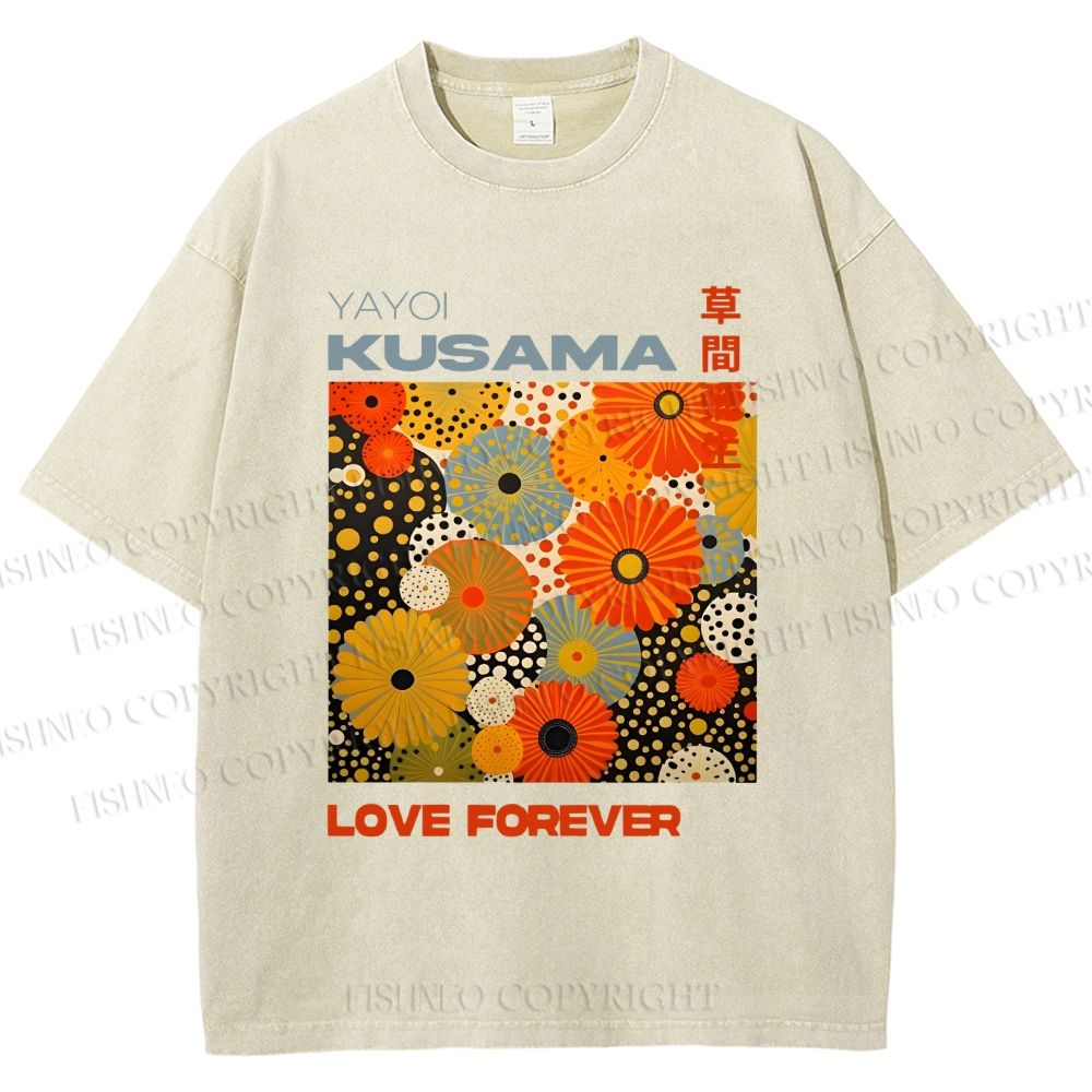 Unisex Yayoi Kusama Daisy With Dots Printed Washed Tee