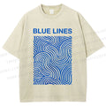 Unisex Blue Lines Printed Washed Tee
