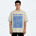 Unisex Blue Lines Printed Washed Tee