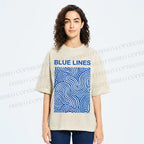 Unisex Blue Lines Printed Washed Tee