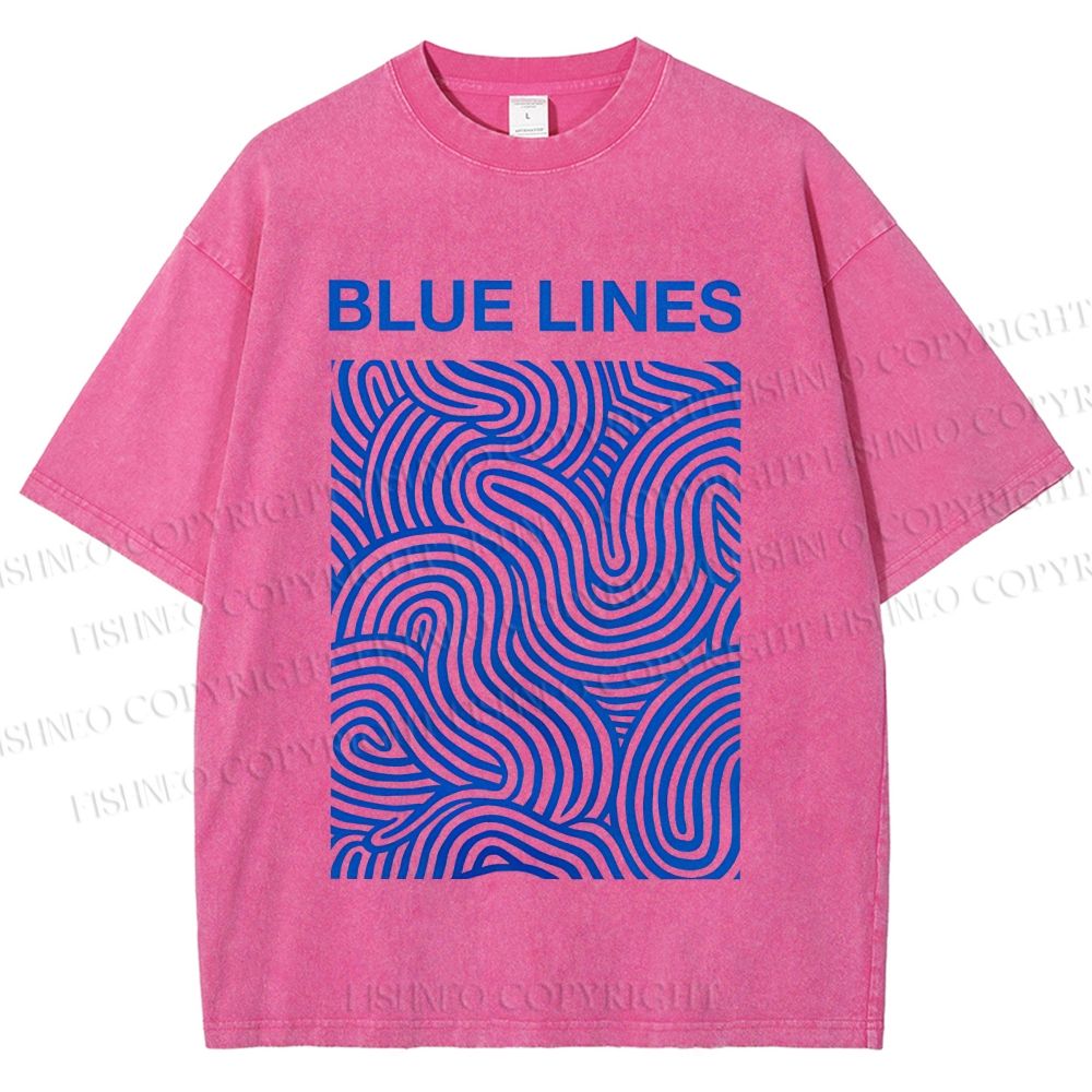 Unisex Blue Lines Printed Washed Tee