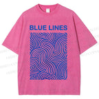 Unisex Blue Lines Printed Washed Tee
