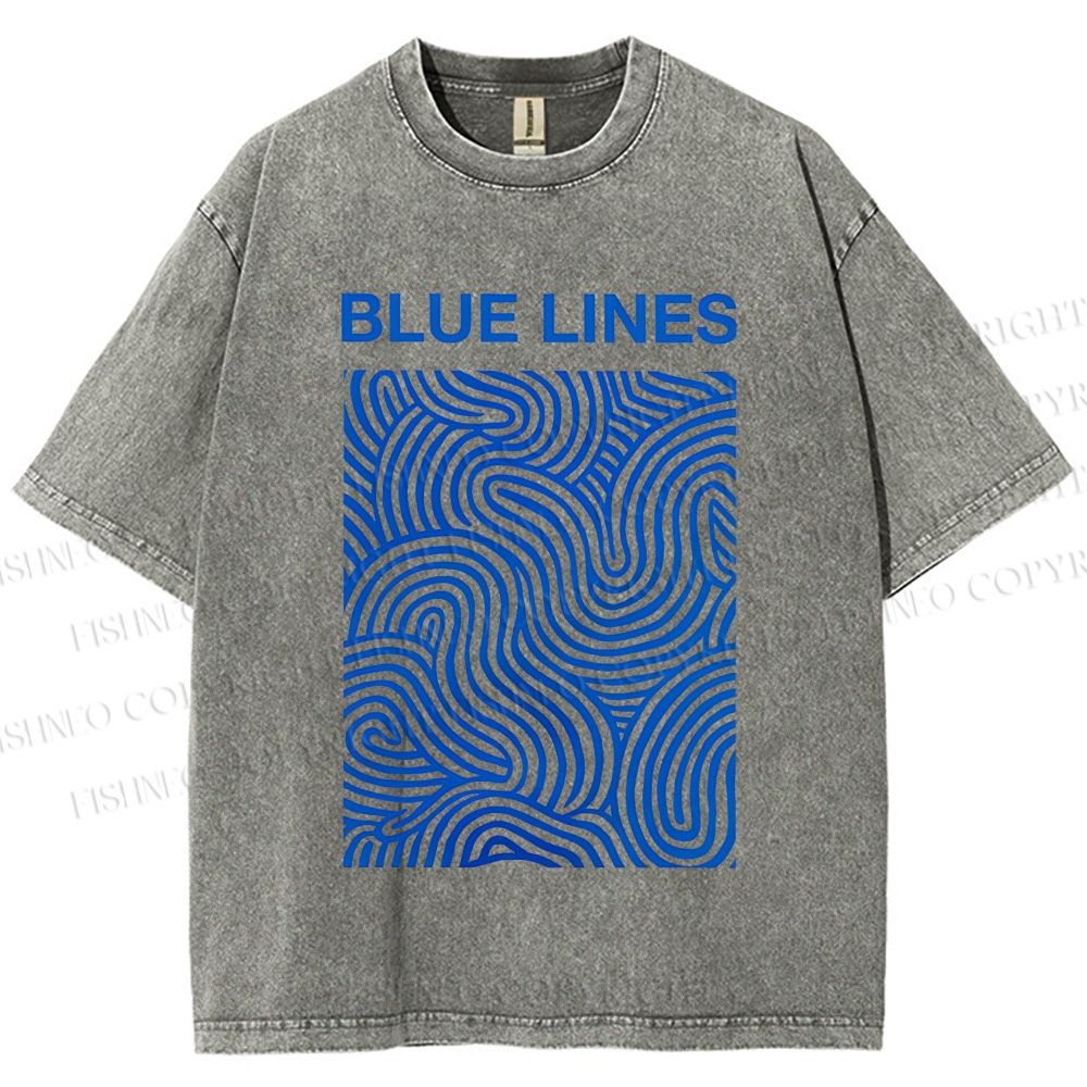 Unisex Blue Lines Printed Washed Tee