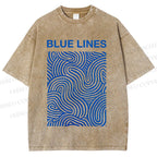 Unisex Blue Lines Printed Washed Tee
