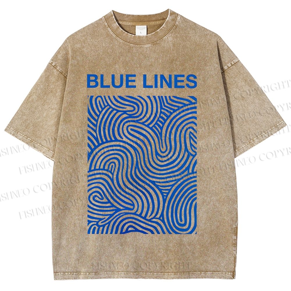 Unisex Blue Lines Printed Washed Tee