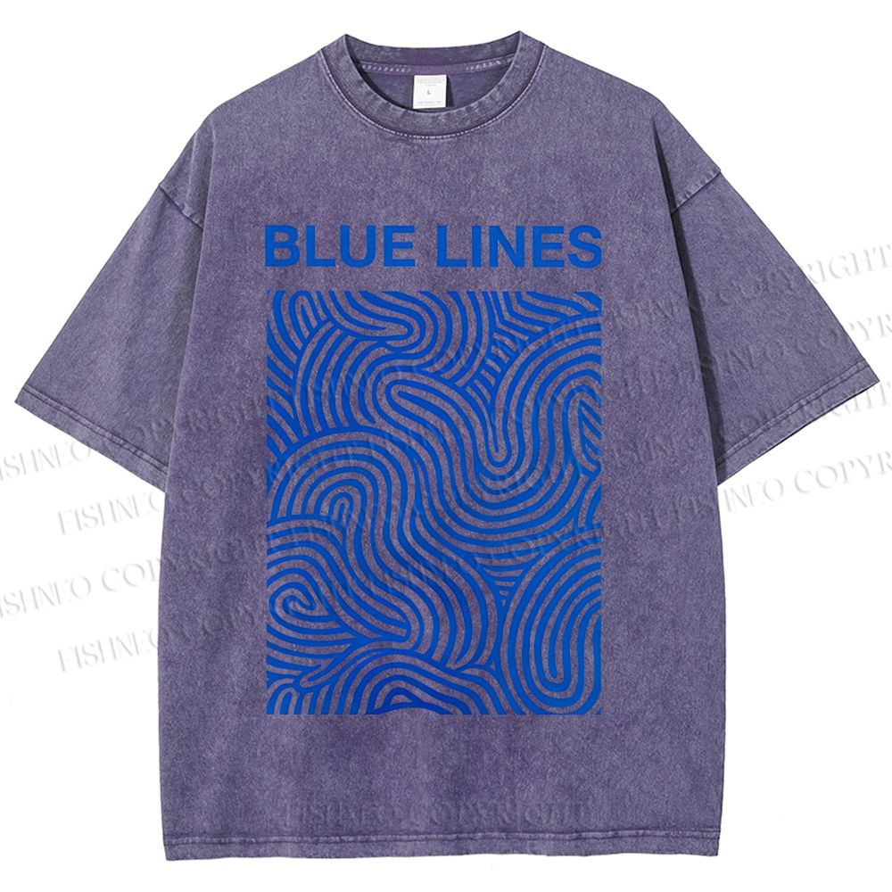 Unisex Blue Lines Printed Washed Tee