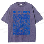 Unisex Blue Lines Printed Washed Tee