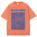 Unisex Blue Lines Printed Washed Tee