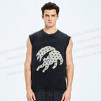 Unisex Star Cats Printed Washed Tank Top