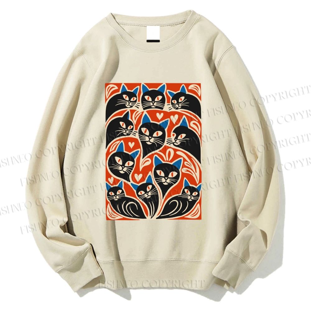 Unisex Vintage Cartoon Cats Printed Sweatshirt