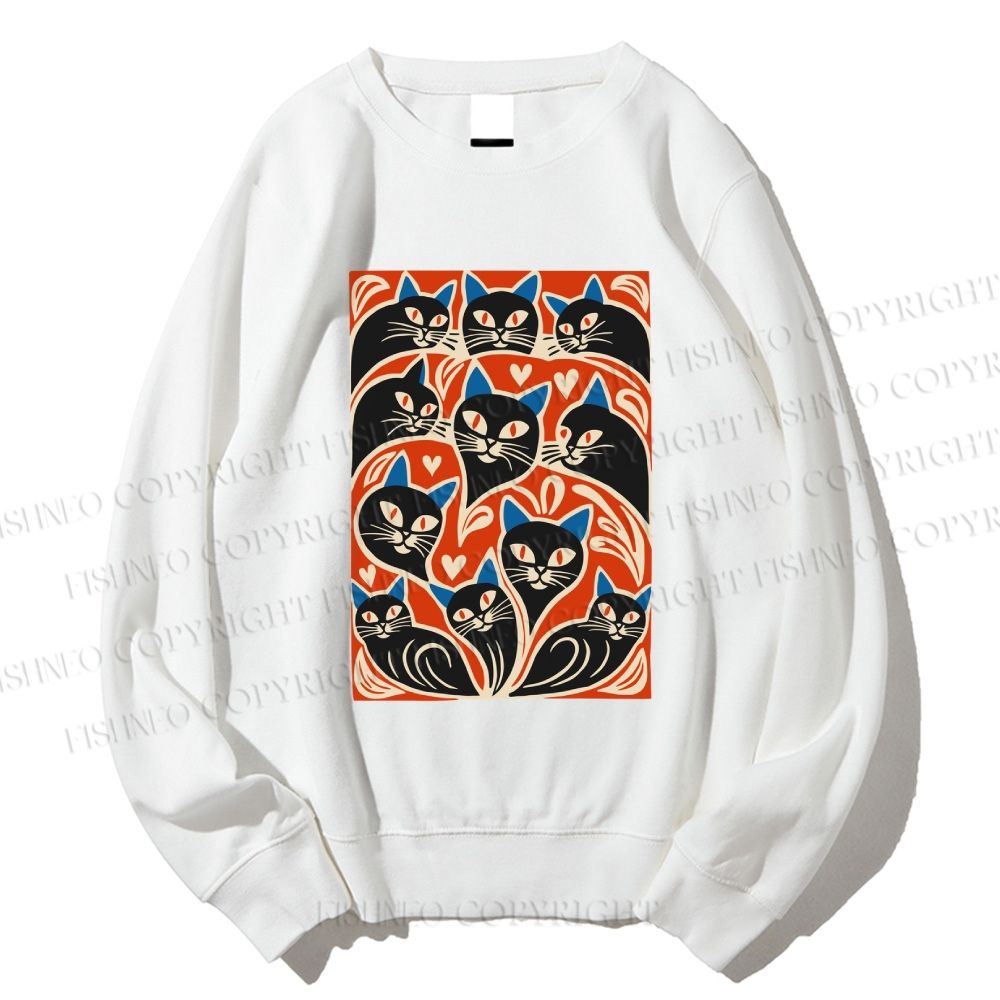 Unisex Vintage Cartoon Cats Printed Sweatshirt