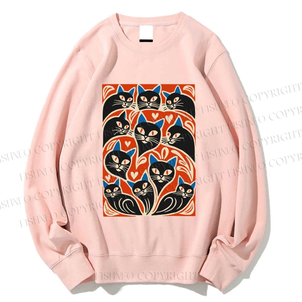 Unisex Vintage Cartoon Cats Printed Sweatshirt