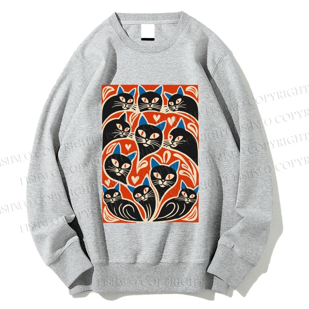 Unisex Vintage Cartoon Cats Printed Sweatshirt