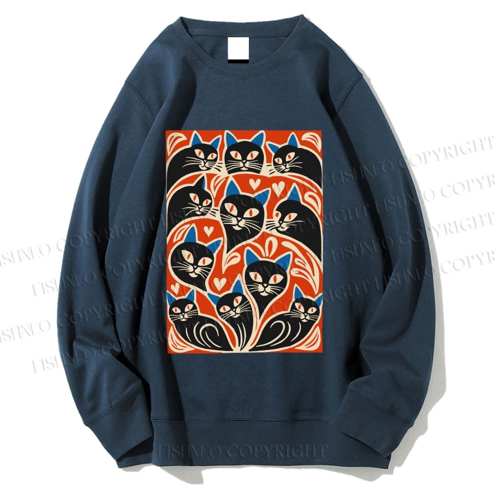 Unisex Vintage Cartoon Cats Printed Sweatshirt