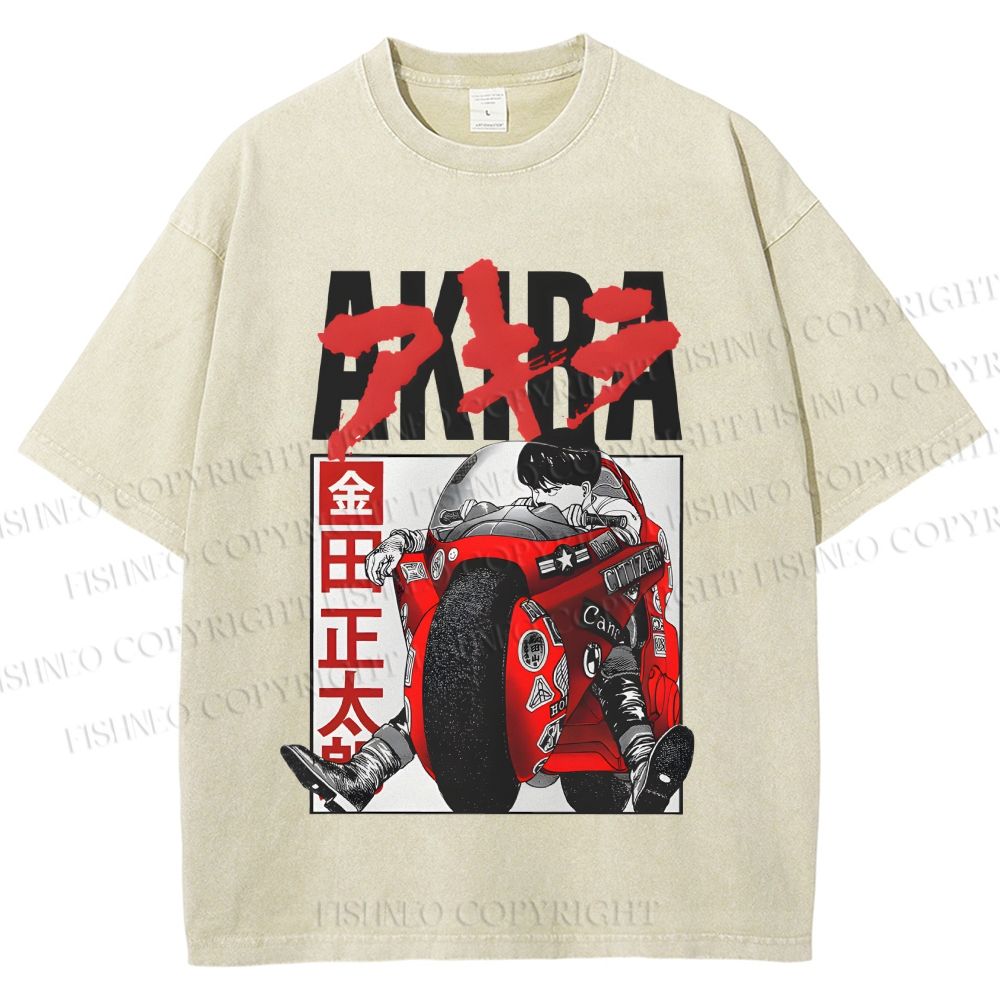 Unisex Akira Japanese Anime Printed Washed Tee