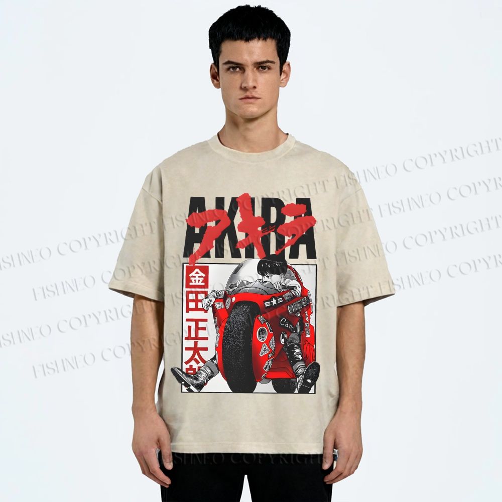 Unisex Akira Japanese Anime Printed Washed Tee