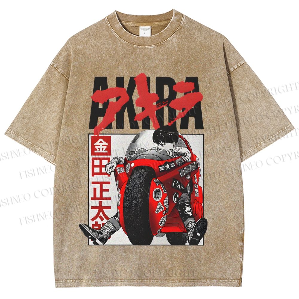 Unisex Akira Japanese Anime Printed Washed Tee