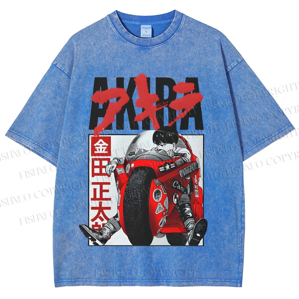 Unisex Akira Japanese Anime Printed Washed Tee
