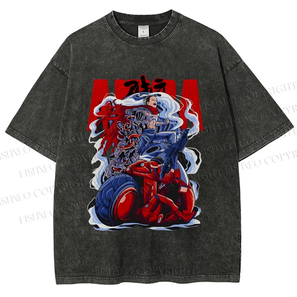 Unisex Akira Japanese Anime Poster Printed Washed Tee