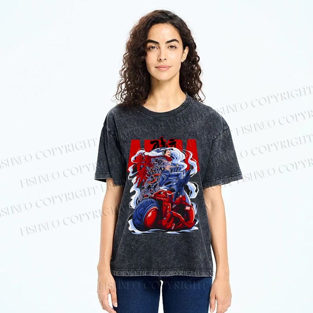 Unisex Akira Japanese Anime Poster Printed Washed Tee