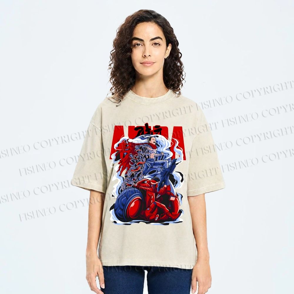 Unisex Akira Japanese Anime Poster Printed Washed Tee