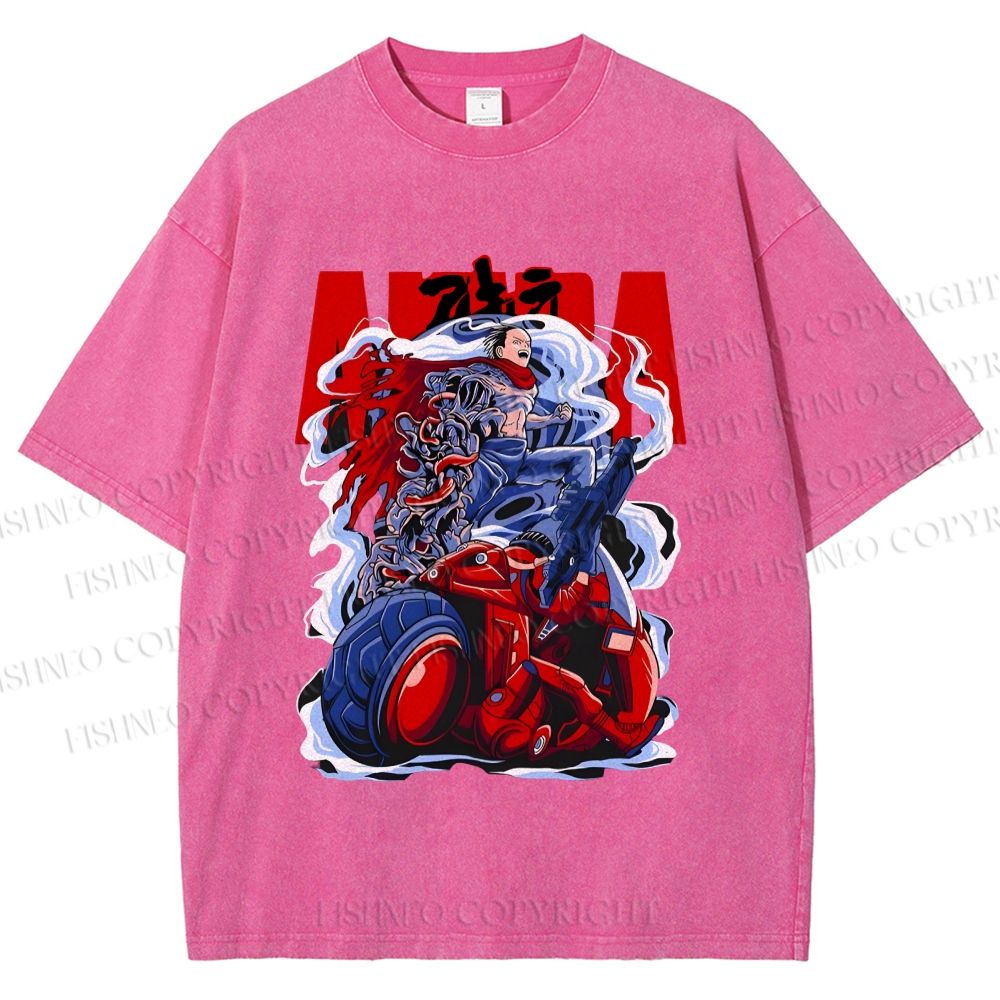 Unisex Akira Japanese Anime Poster Printed Washed Tee