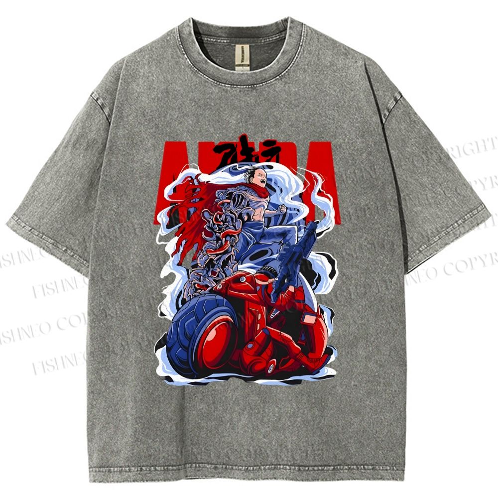 Unisex Akira Japanese Anime Poster Printed Washed Tee