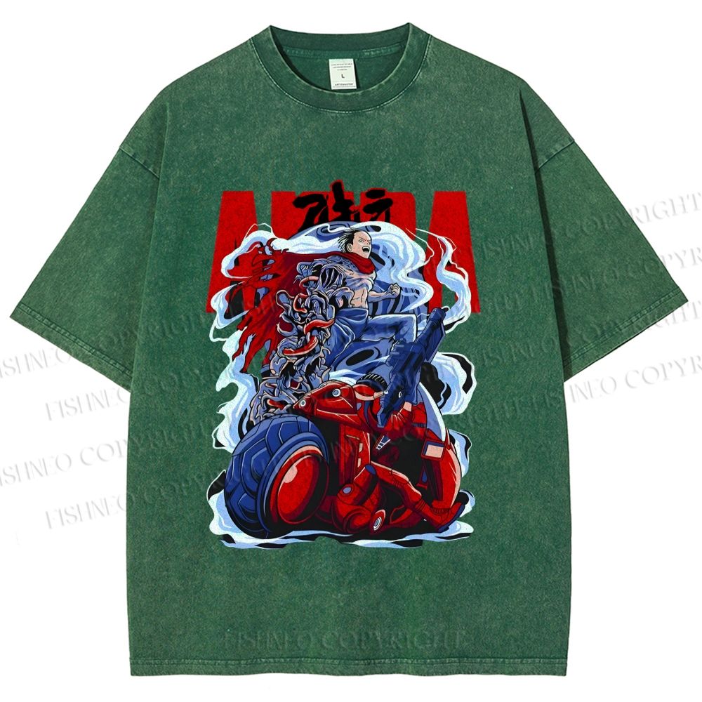Unisex Akira Japanese Anime Poster Printed Washed Tee