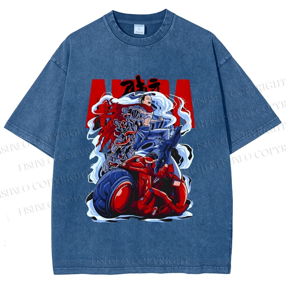 Unisex Akira Japanese Anime Poster Printed Washed Tee