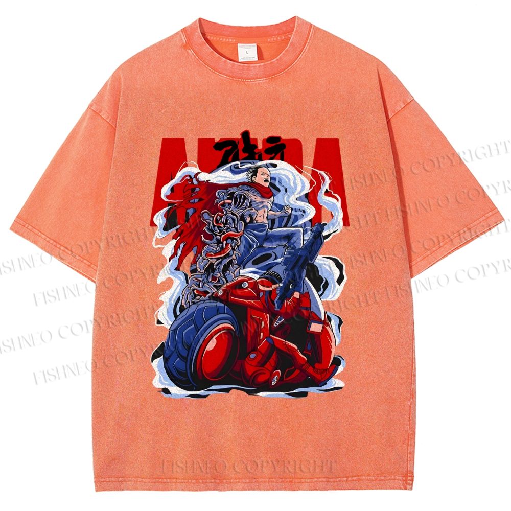 Unisex Akira Japanese Anime Poster Printed Washed Tee