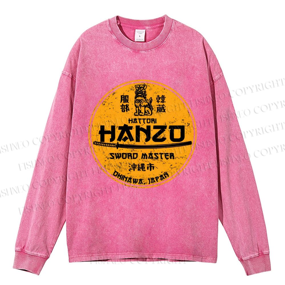 Unisex Casual Washed Hattori Hanzo Printed Long Sleeve T-shirt
