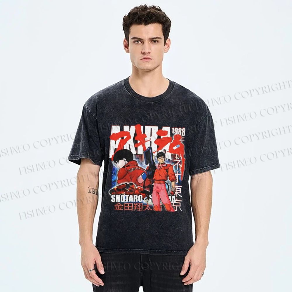 Unisex Akira Japanese Anime Printed Washed Tee