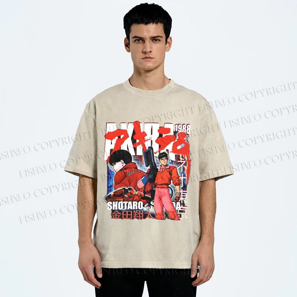 Unisex Akira Japanese Anime Printed Washed Tee