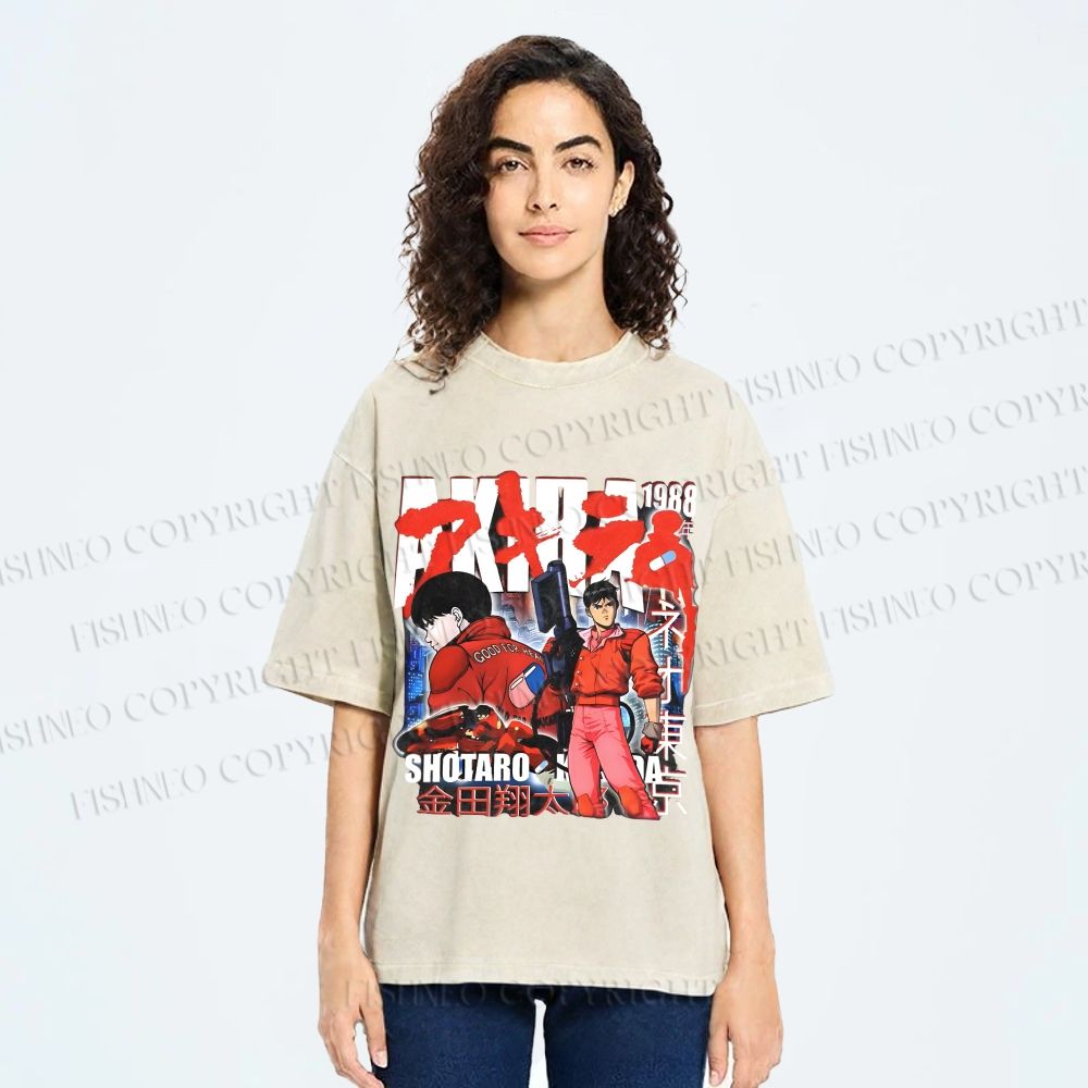Unisex Akira Japanese Anime Printed Washed Tee