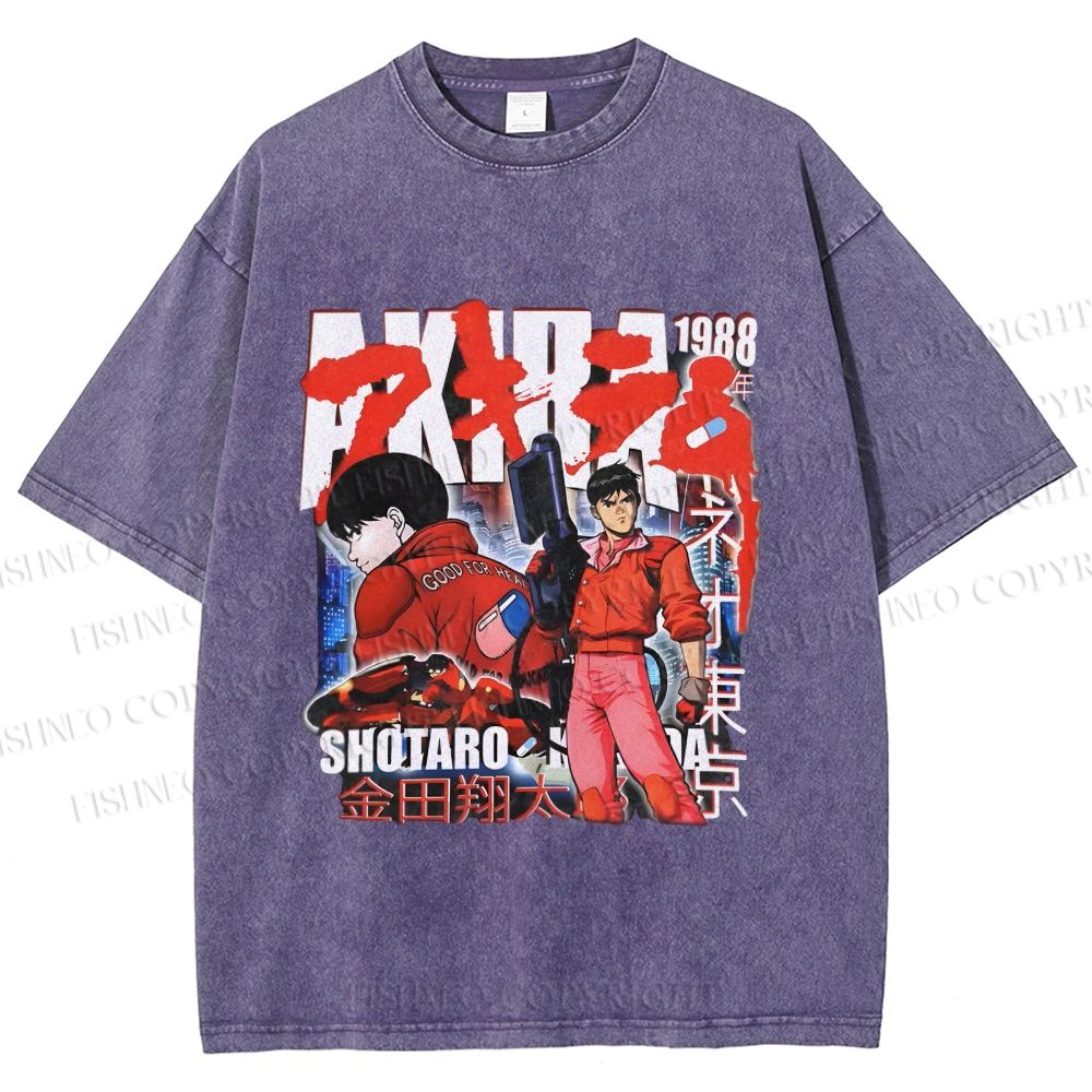 Unisex Akira Japanese Anime Printed Washed Tee