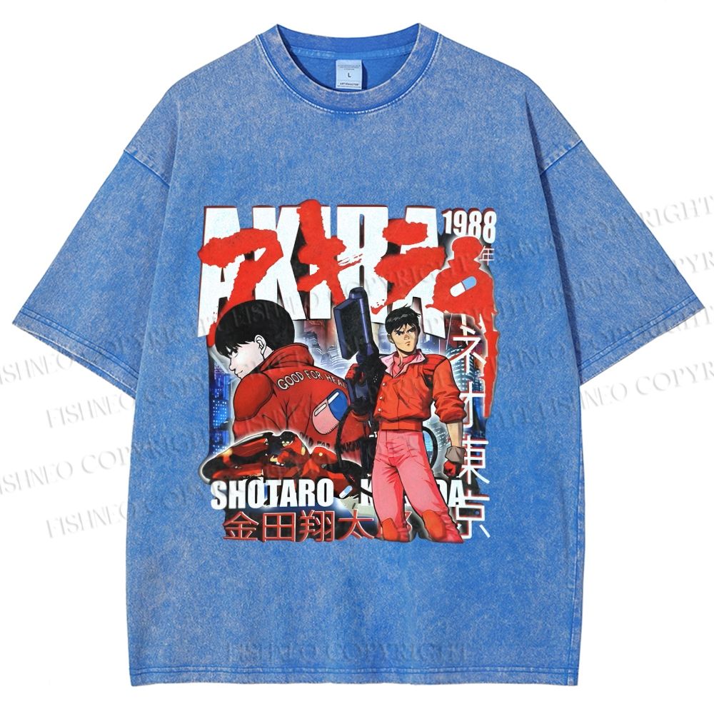 Unisex Akira Japanese Anime Printed Washed Tee