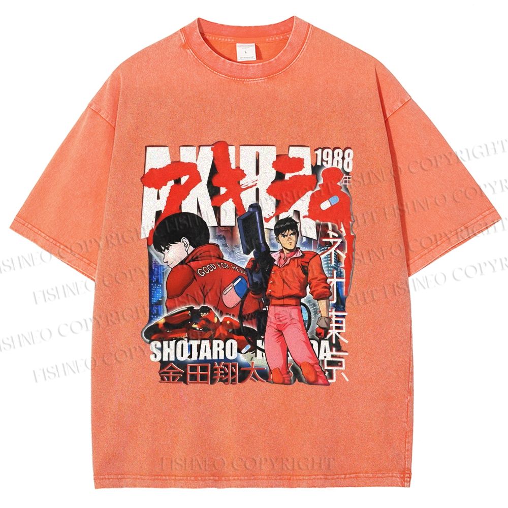 Unisex Akira Japanese Anime Printed Washed Tee
