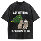 Christmas Cat meme blame the dog Vintage Washed T-shirt