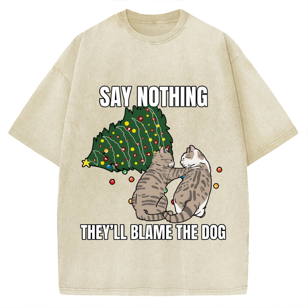 Christmas Cat meme blame the dog Vintage Washed T-shirt