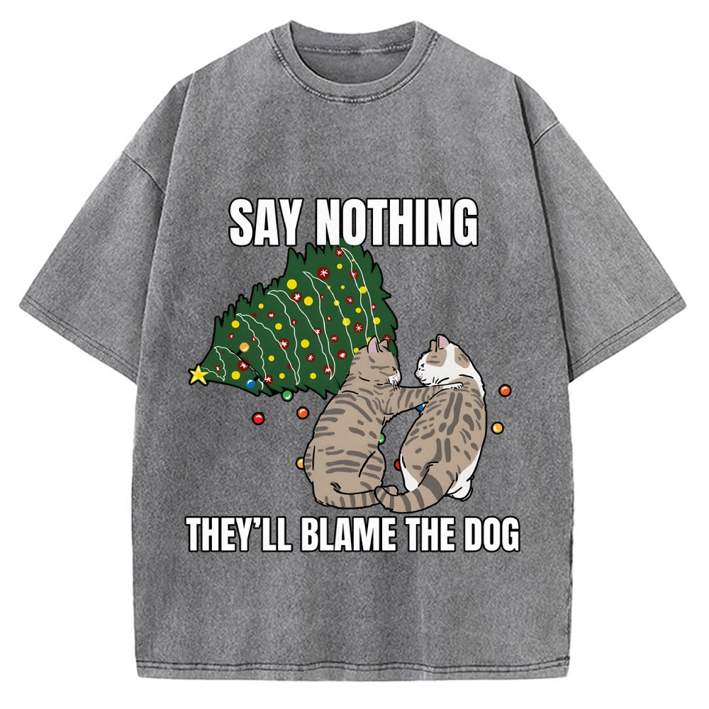 Christmas Cat meme blame the dog Vintage Washed T-shirt