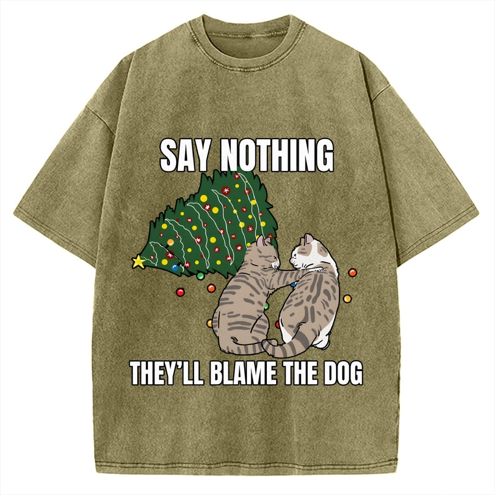 Christmas Cat meme blame the dog Vintage Washed T-shirt