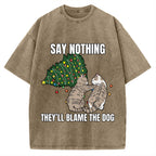 Christmas Cat meme blame the dog Vintage Washed T-shirt