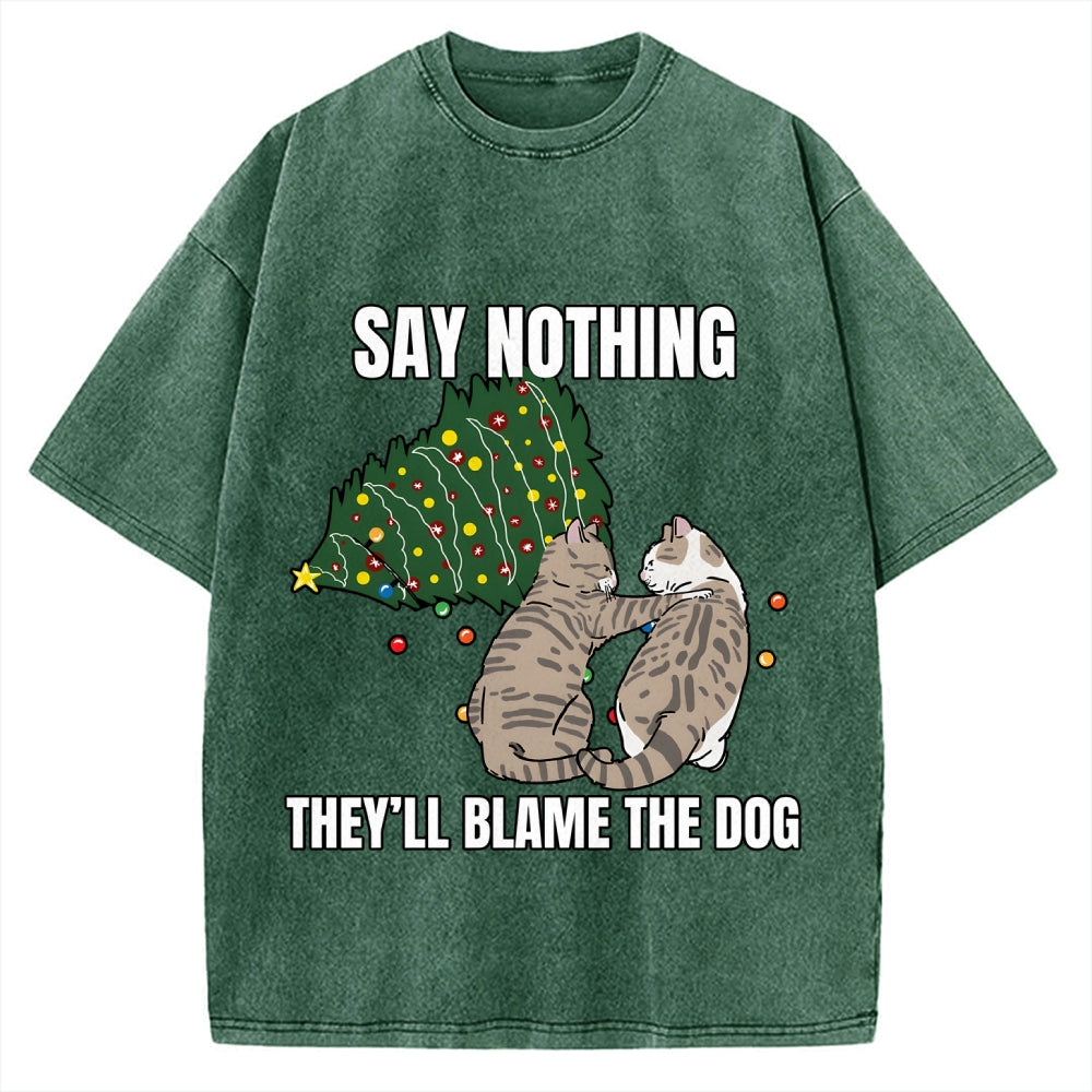 Christmas Cat meme blame the dog Vintage Washed T-shirt