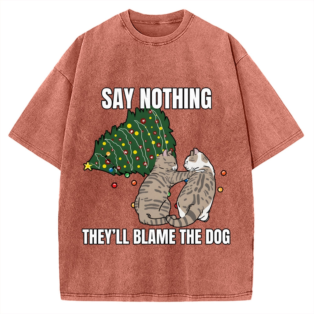Christmas Cat meme blame the dog Vintage Washed T-shirt